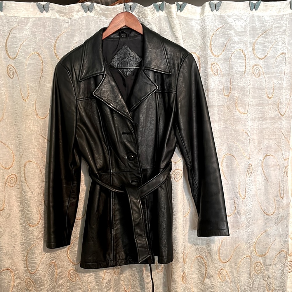 🌾Vintage Lavar Solamente en Seco Black Belted Leather Jacket, Medium